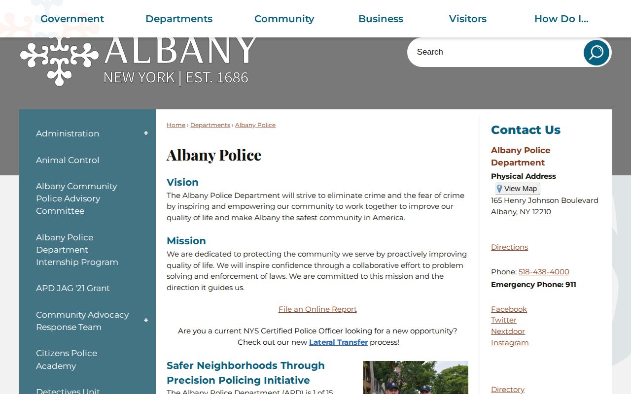 Albany Police Department official page for Albany arrest-record access